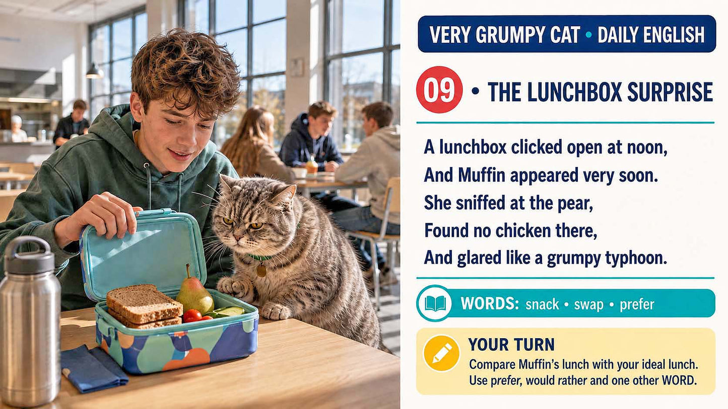 Englisch - aktivierende Sprachlernposter - Grumpy Cat mit Limericks 1