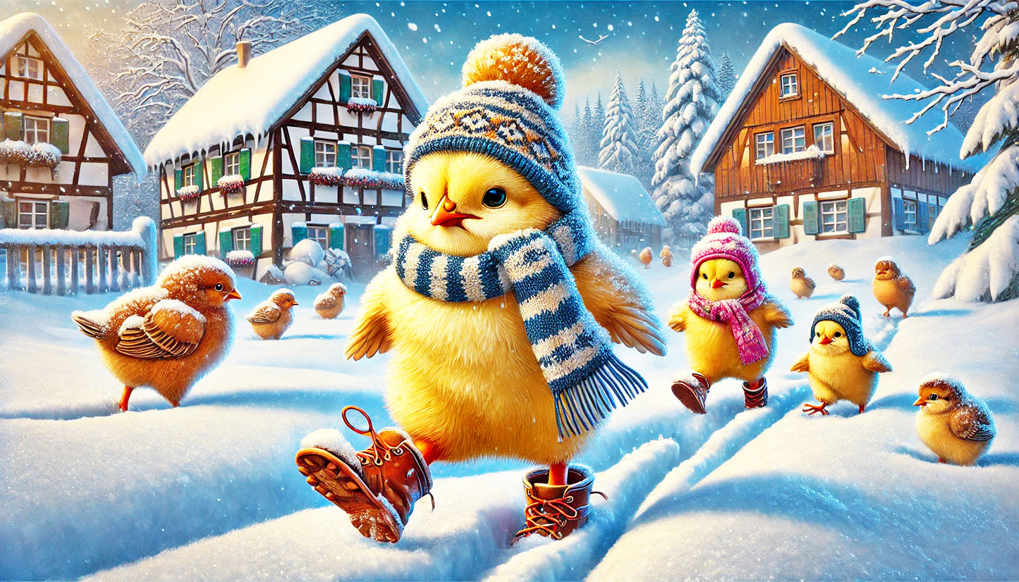 Postkarten - Hühner und Küken im Winter (KI-generiert)
