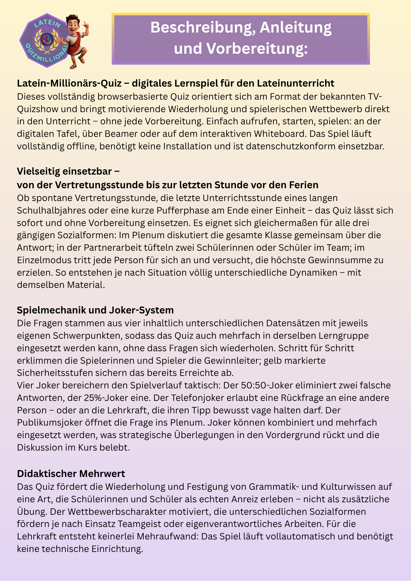 Latein Quizmillionär - Die Quizshow für den Klassenraum
