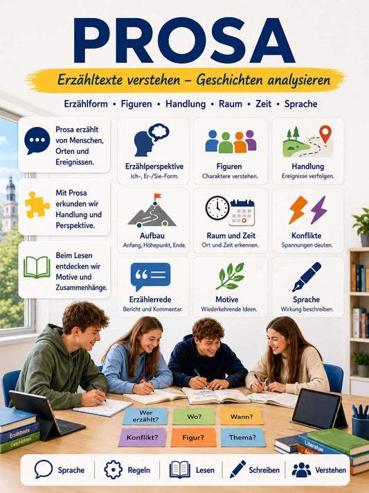Deutsch - Lernposter zu Prosa (Gattungen)