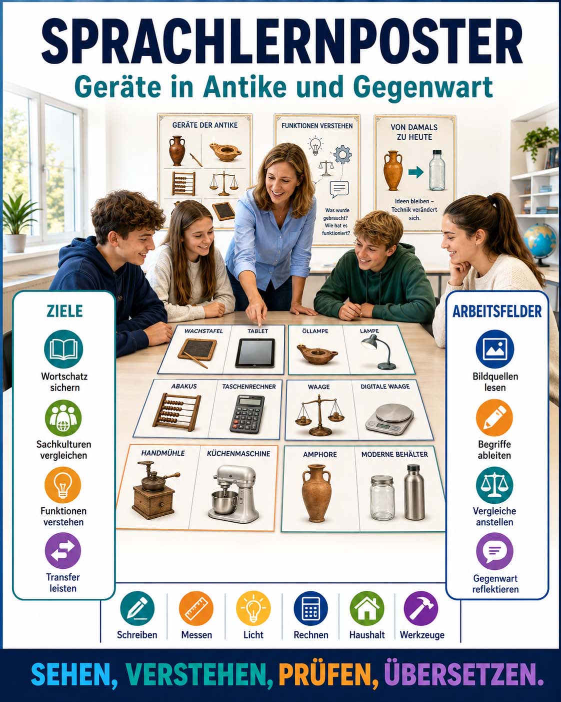 Sprachlernposter Latein - Geräte in Antike und Gegenwart