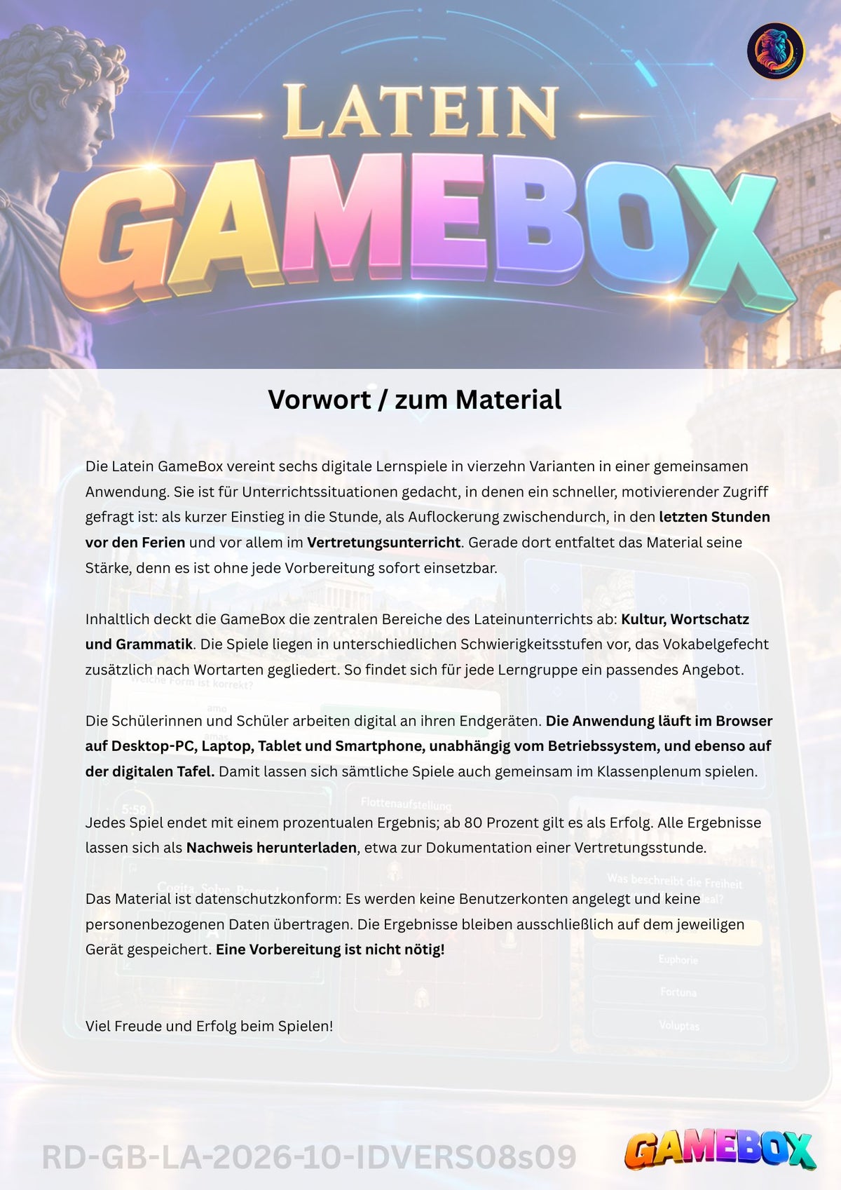 Latein Gamebox - digitale Vertretungsaktivitäten