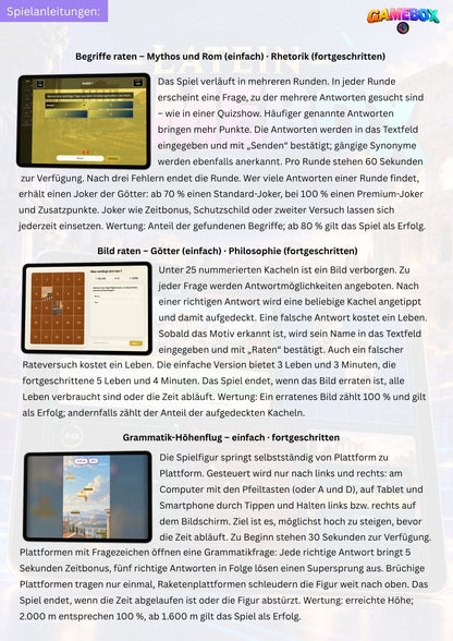 Latein Gamebox - digitale Vertretungsaktivitäten