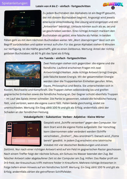 Latein Gamebox - digitale Vertretungsaktivitäten