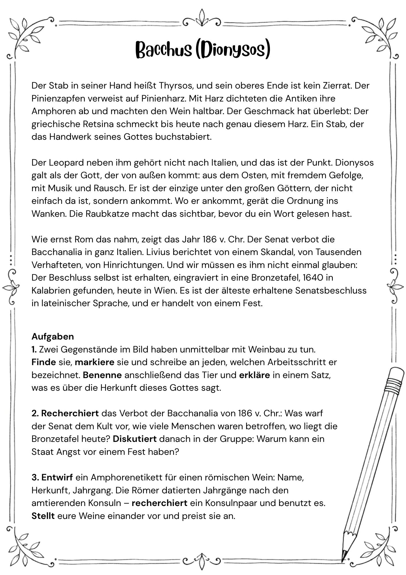 Malvorlagen: Götter im Lateinunterricht