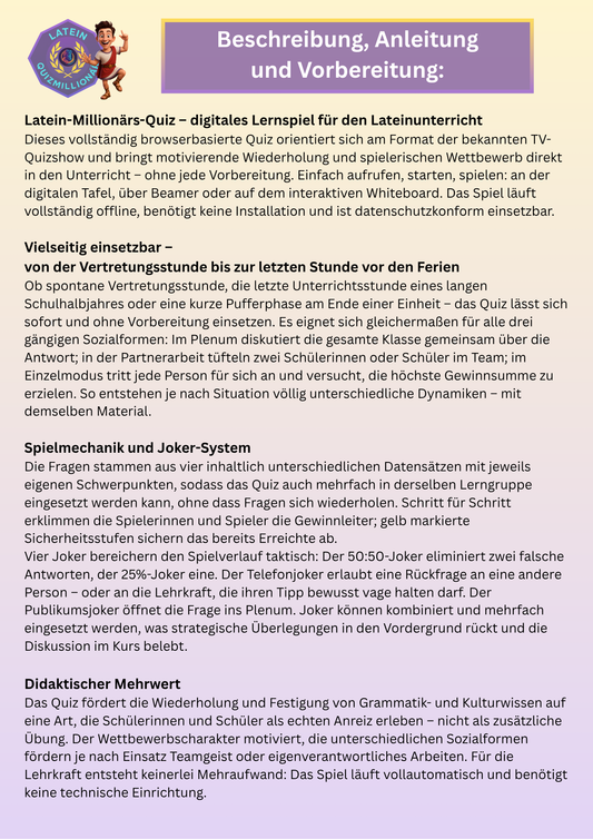 Latein Quizmillionär - Die Quizshow für den Klassenraum