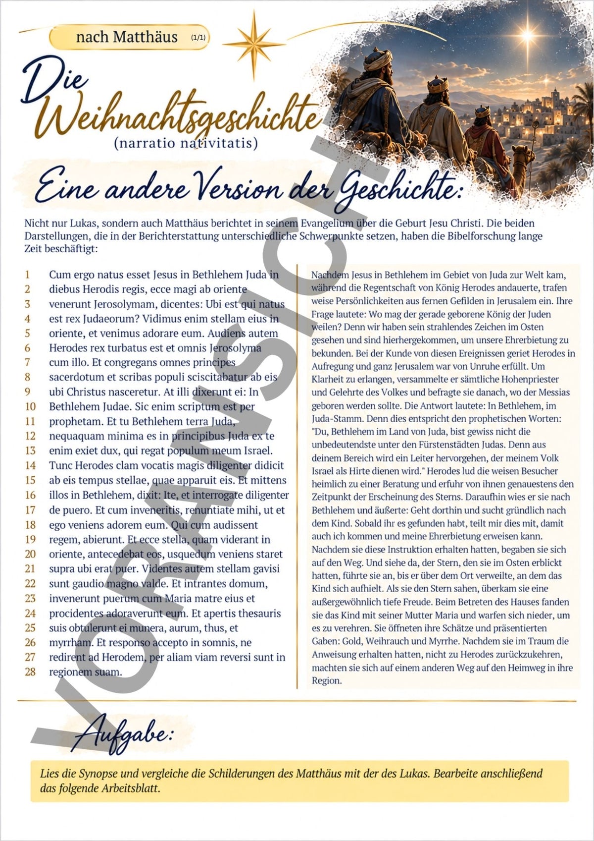 Weihnachtsgeschichte auf Latein (Vulgata-Originaltexte)